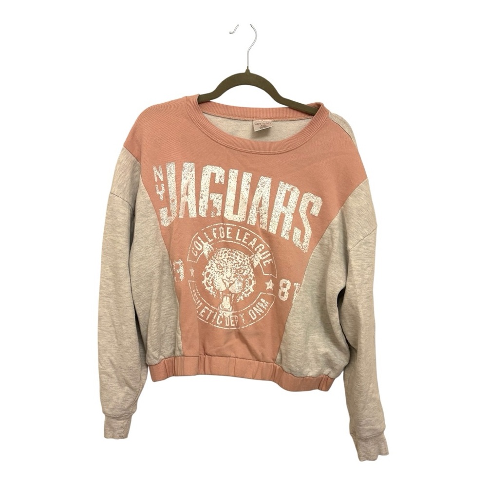 Zoe + Liv Pink Gray Jaguars Sweatshirt Retro Collegiate Preppy Indie XXL
